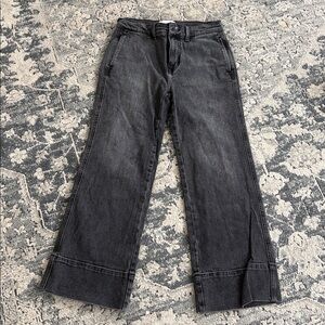 current/Elliott washed black high-rise, wide leg crop denim jeans